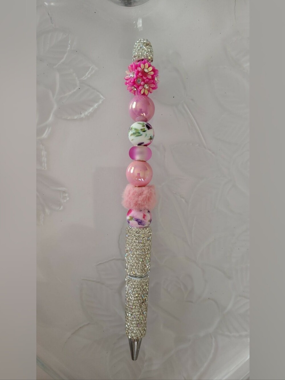 Pink Beaded Crystal Ballpoint Pen - Women's Accessory